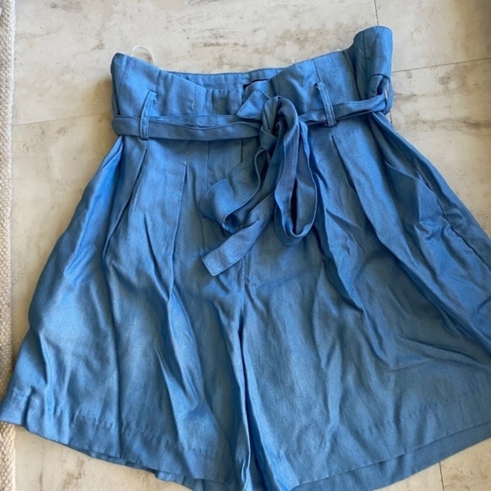 FRNCH PARIS Blue Paper Bag Tie Shorts XS - Picture 2 of 4